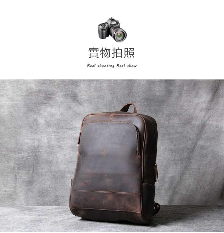 復古瘋馬皮後背包 頭層牛皮男士雙肩背包 真皮原創手工電腦背包 商務筆電包旅行包 包包