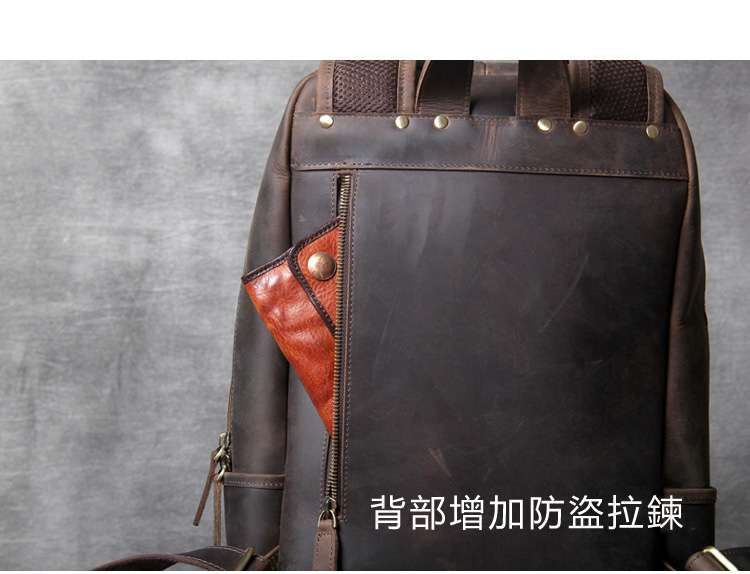 復古瘋馬皮後背包 頭層牛皮男士雙肩背包 真皮原創手工電腦背包 商務筆電包旅行包 包包