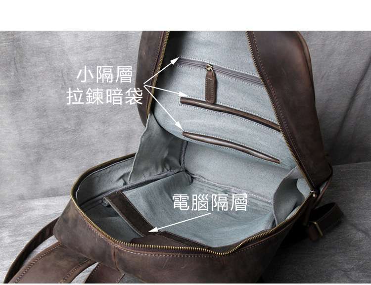 復古瘋馬皮後背包 頭層牛皮男士雙肩背包 真皮原創手工電腦背包 商務筆電包旅行包 包包