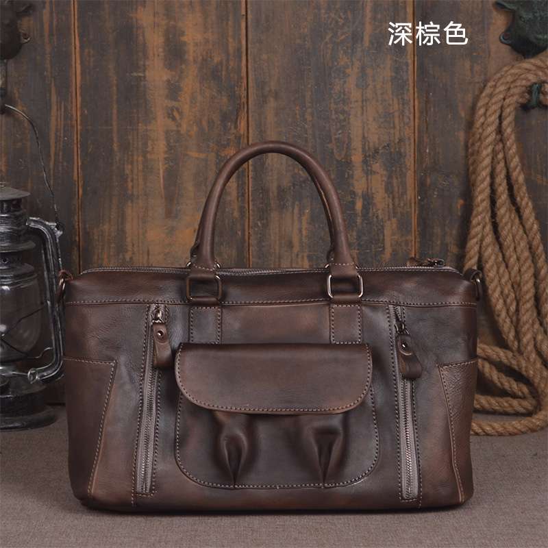 復古頭層植鞣牛皮手提包 純手工檫色斜跨包 頭層牛皮肩背包 商務休閑男女斜背包 真皮包包