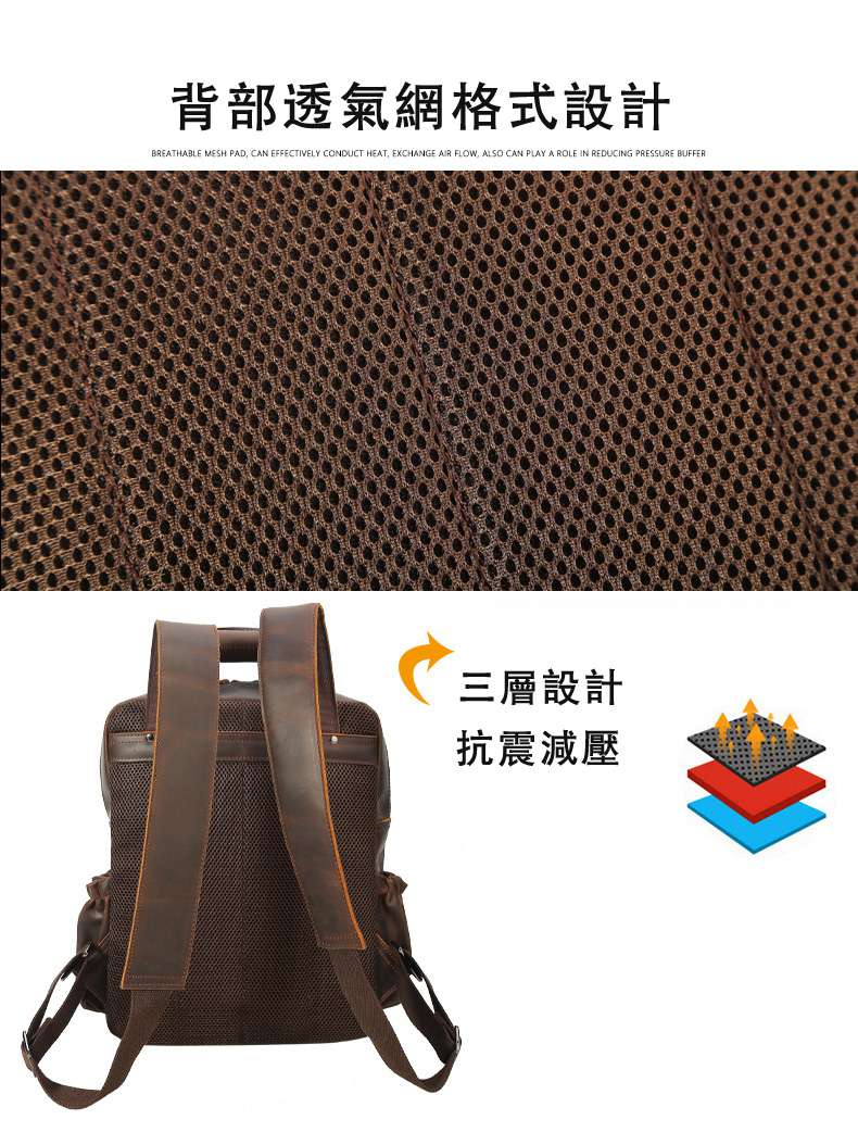 瘋馬皮後背包 頭層牛皮雙肩背包 歐美旅行背包 真皮雙肩包 商務筆電包登山背包 真皮男包 牛皮包包