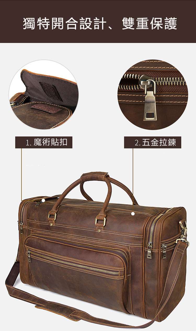 超大容量瘋馬皮旅行包 義大利頭層牛皮行李袋 真皮行李包 牛皮手提包 旅行箱包 真皮包包
