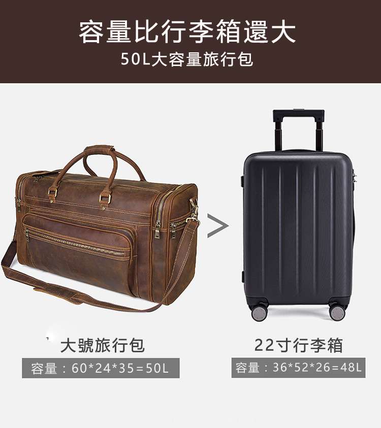 超大容量瘋馬皮旅行包 義大利頭層牛皮行李袋 真皮行李包 牛皮手提包 旅行箱包 真皮包包