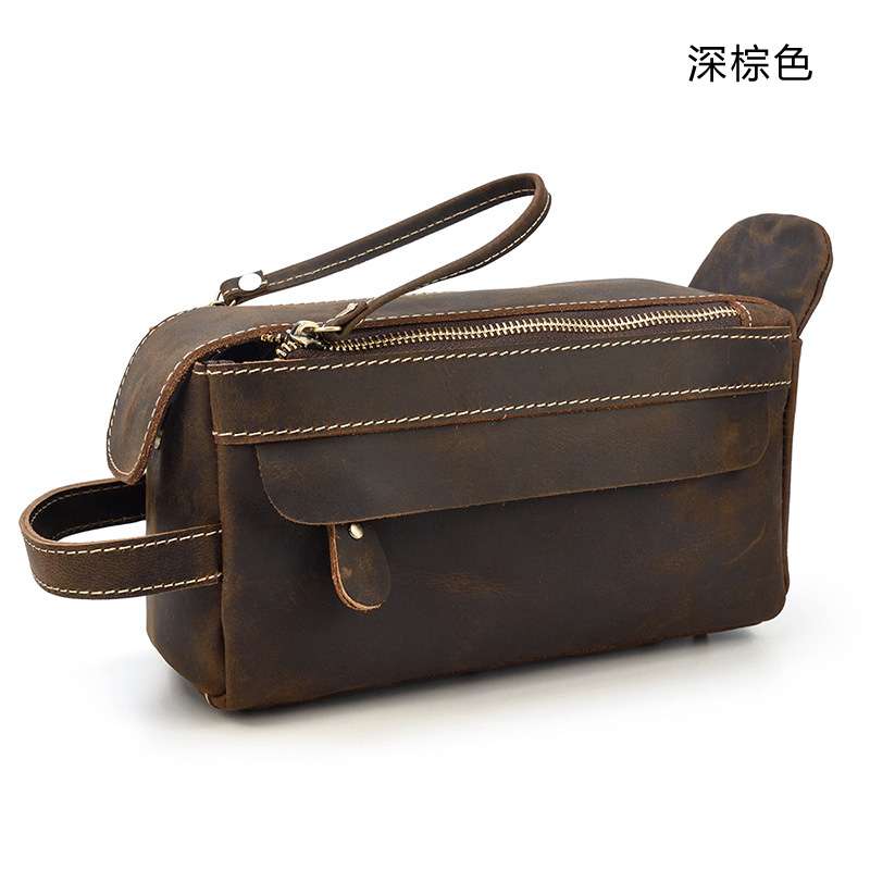 真皮洗漱品收納包 瘋馬皮化妝包 多功能手拿包 大容量洗漱包 頭層牛皮化妝品包包  真皮包包