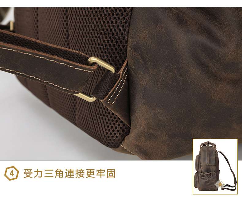 新款瘋馬皮後背包 真皮男士雙肩包 大容量復古旅行背包 頭層牛皮筆電包 男式商務電腦包 真皮男包 包包