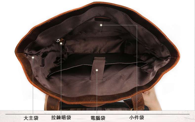 復古個性水桶型捲邊設計後背包 男士真皮雙肩包 大容量17吋電腦包 戶外瘋馬皮旅行背包 真皮包包
