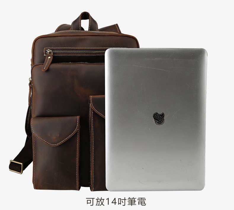 復古歐美真皮後背包 男士雙肩包 大容量休閑商務筆電包 瘋馬皮旅行背包 頭層牛皮包包 真皮男包