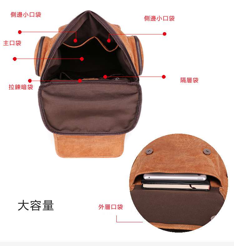 歐美風男士雙肩後背包 頭層牛皮行李包背包 復古磨砂皮男包 大容量真皮旅行包 真皮包包