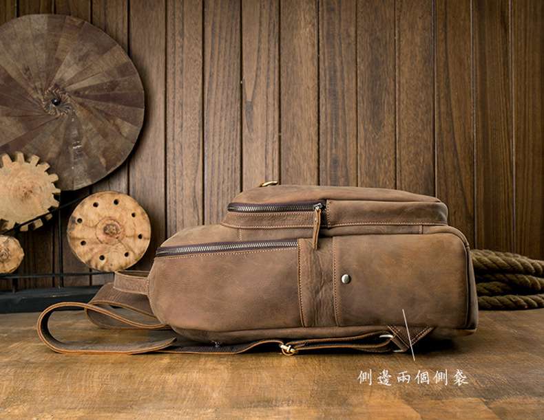 瘋馬皮後背包 手工日韓真皮包包 復古雙肩背包 男式牛皮大容量旅行包休閑電腦包 真皮包包