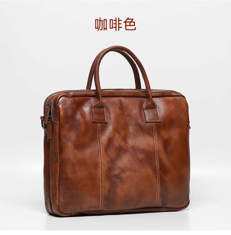 手工擦色手提包 復古男式斜背包 頭層牛皮肩背包 真皮包包 商務公事包 男士側背包