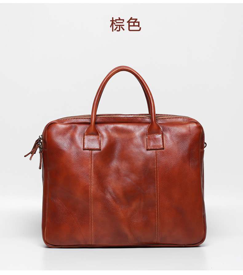 手工擦色手提包 復古男式斜背包 頭層牛皮肩背包 真皮包包 商務公事包 男士側背包