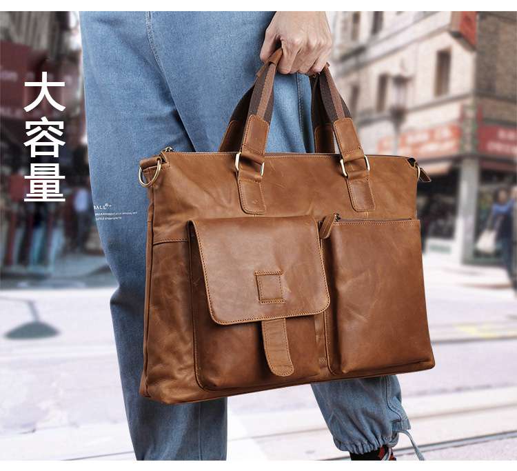復古瘋馬皮17吋筆電包 商務公事包 頭層牛皮手提包 時尚真皮男包 牛皮公文包 真皮包包