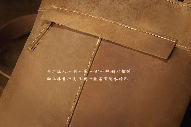 手工瘋馬皮男包 頭層牛皮單肩包 男式牛皮簡約復古包 真皮單肩斜挎包斜背包包 真皮包包