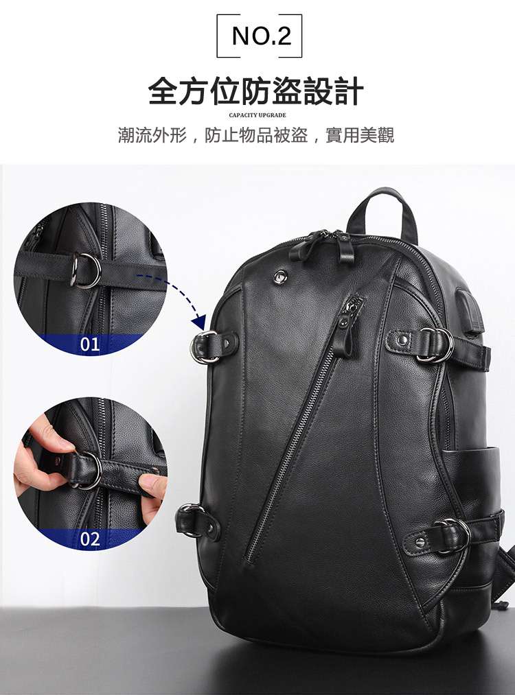 新款真皮防盜雙肩包 USB納帕皮後背包 商務電腦包 時尚戶外大背包大容量電腦包  真皮包包
