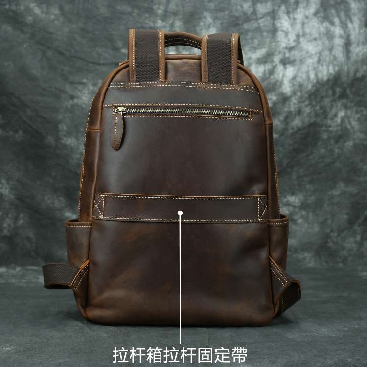 新款真皮旅行背包 男士雙肩後背包 頭層牛皮復古筆電包 瘋馬皮書包 歐美款電腦包 真皮包包