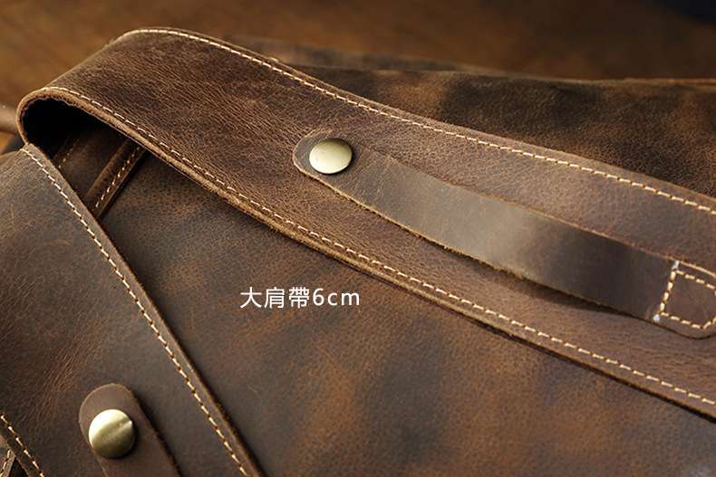 復古瘋馬皮後背包 束口雙肩背包 頭層牛皮旅行包 商務休閑真皮包包