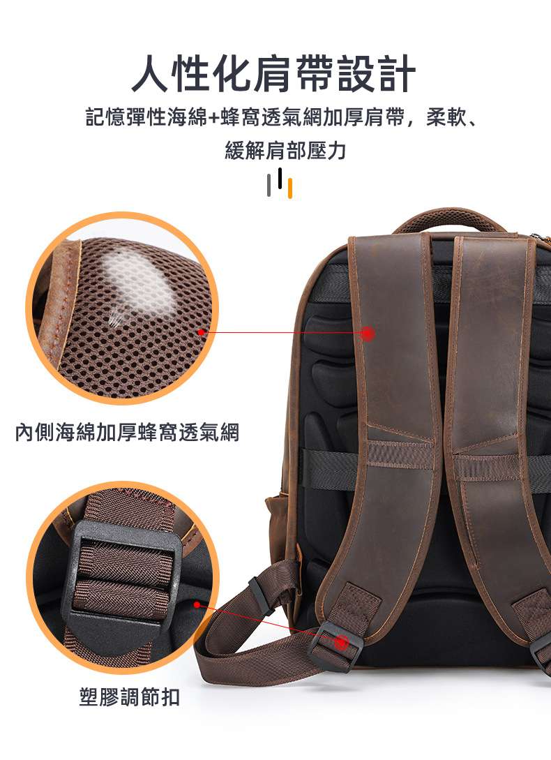 新款多功能戶外旅行包 充電USB學生背包 瘋馬皮雙肩背包 頭層牛皮大容量真皮雙肩後背包  真皮包包