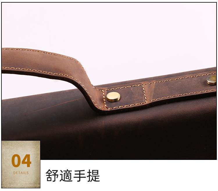 瘋馬皮商務公事包 真皮手提包公文包 休閑復古真皮橫款男包 15.6寸電腦包真皮包包