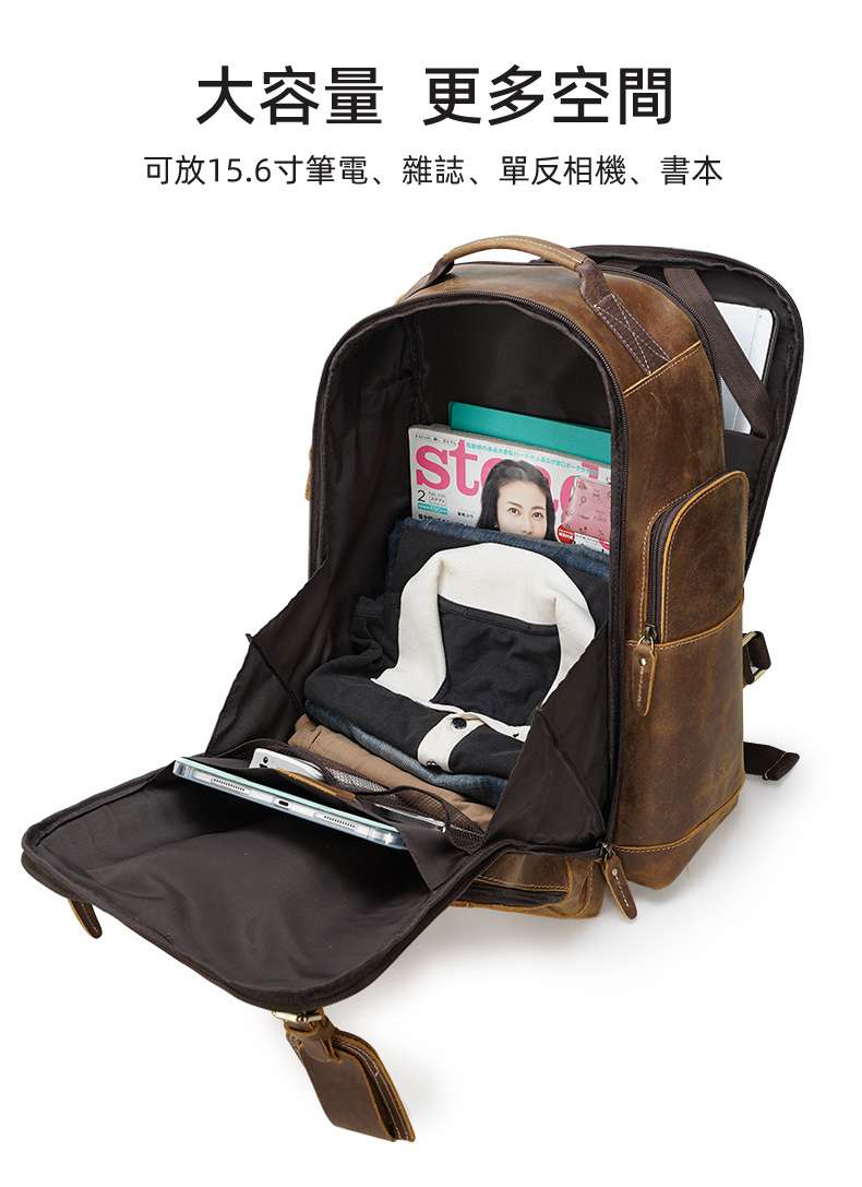 歐美復古瘋馬皮後背包 頭層牛皮雙肩背包 抗震減壓戶外登山背包 多功能旅行包行李包 真皮包包