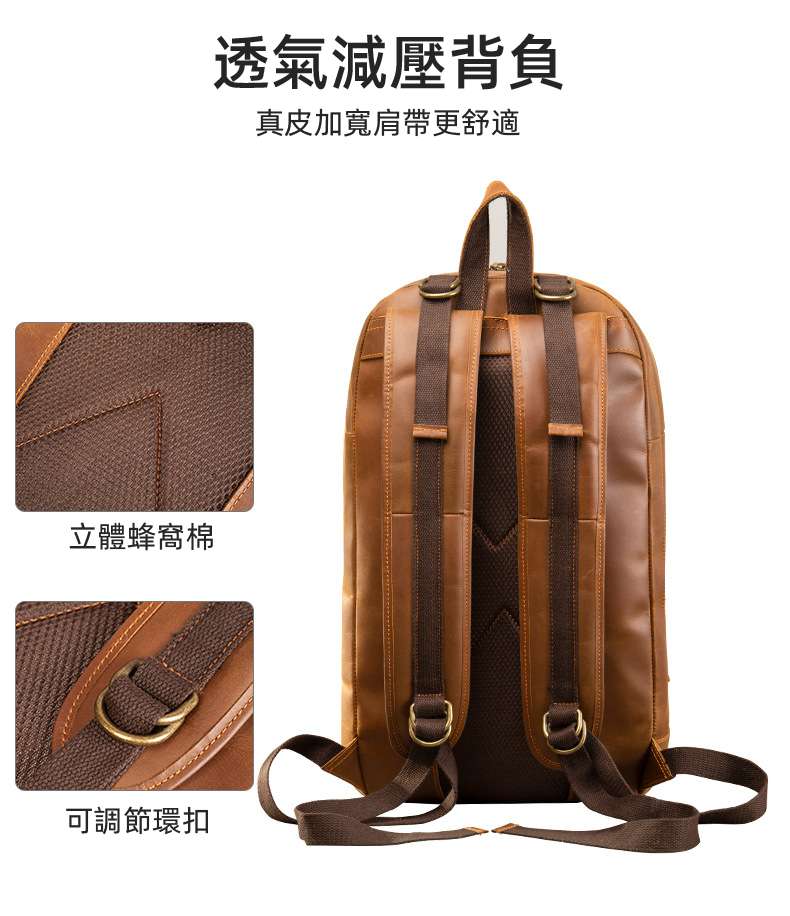 新款大容量瘋馬皮雙肩包 頭層牛皮後背包 貝殼型原創手工背包 男旅行包真皮包包