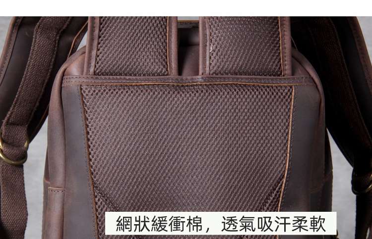 新款大容量瘋馬皮雙肩包 頭層牛皮後背包 貝殼型原創手工背包 男旅行包真皮包包