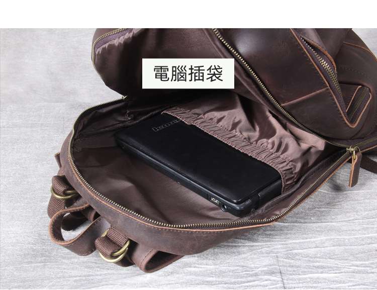 新款大容量瘋馬皮雙肩包 頭層牛皮後背包 貝殼型原創手工背包 男旅行包真皮包包