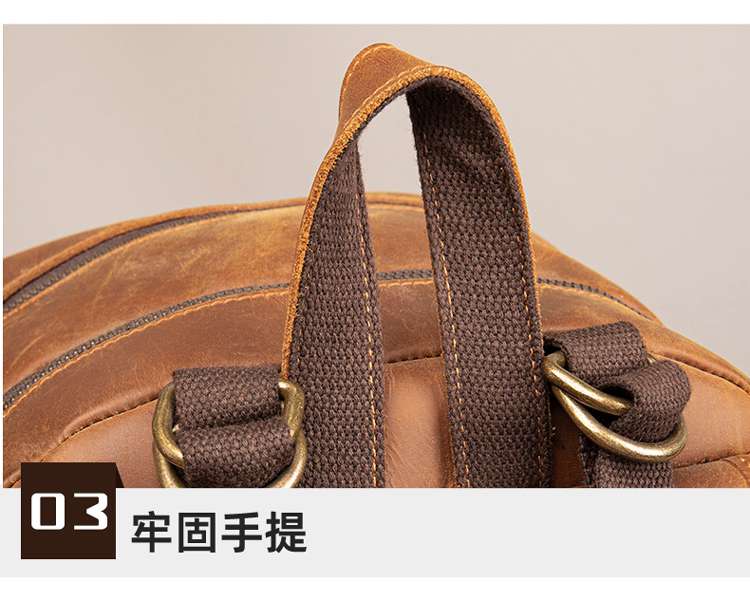 新款大容量瘋馬皮雙肩包 頭層牛皮後背包 貝殼型原創手工背包 男旅行包真皮包包