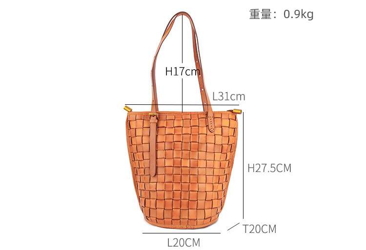 大容量植鞣皮托特包 手工編織包 復古女士手提包 時尚手提袋單肩包真皮包包樹膏皮女包