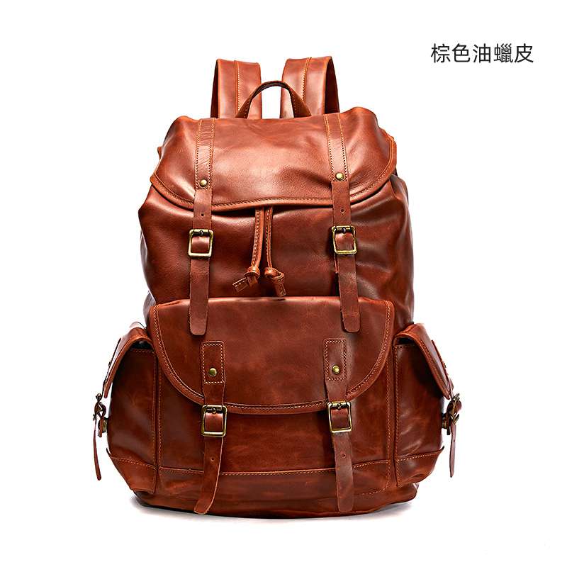 歐美復古頭層牛皮休閒男士雙肩包真皮商務出差電腦背包肩外旅行包 真皮包包 