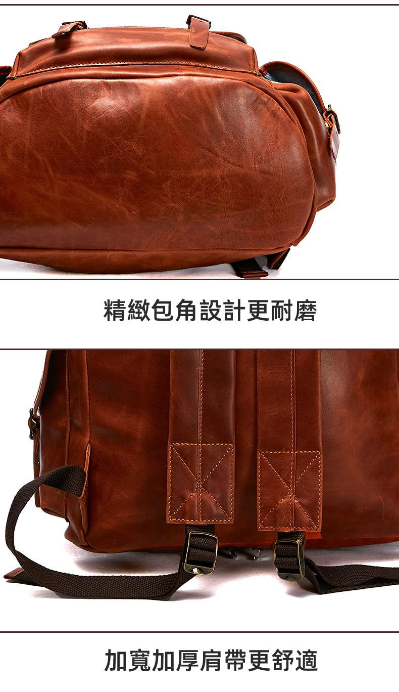 歐美復古頭層牛皮休閒男士雙肩包真皮商務出差電腦背包肩外旅行包 真皮包包 