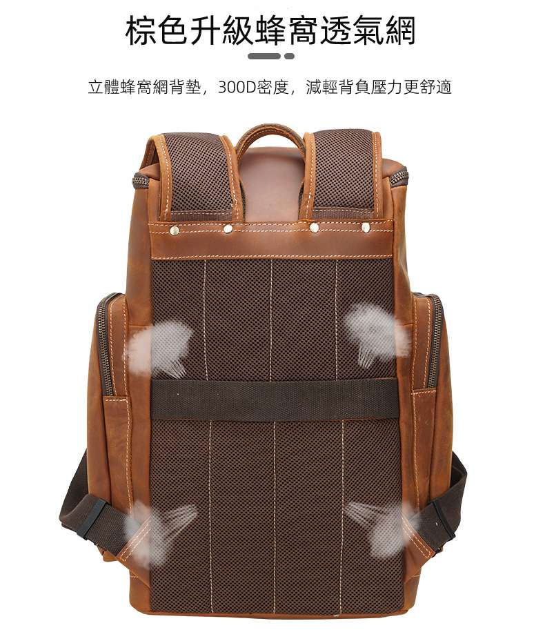 英倫新款瘋馬皮戶外旅行雙肩包 復古頭層牛皮後背包 真皮旅行包學生書包筆電包 大容量電腦包 真皮包包 