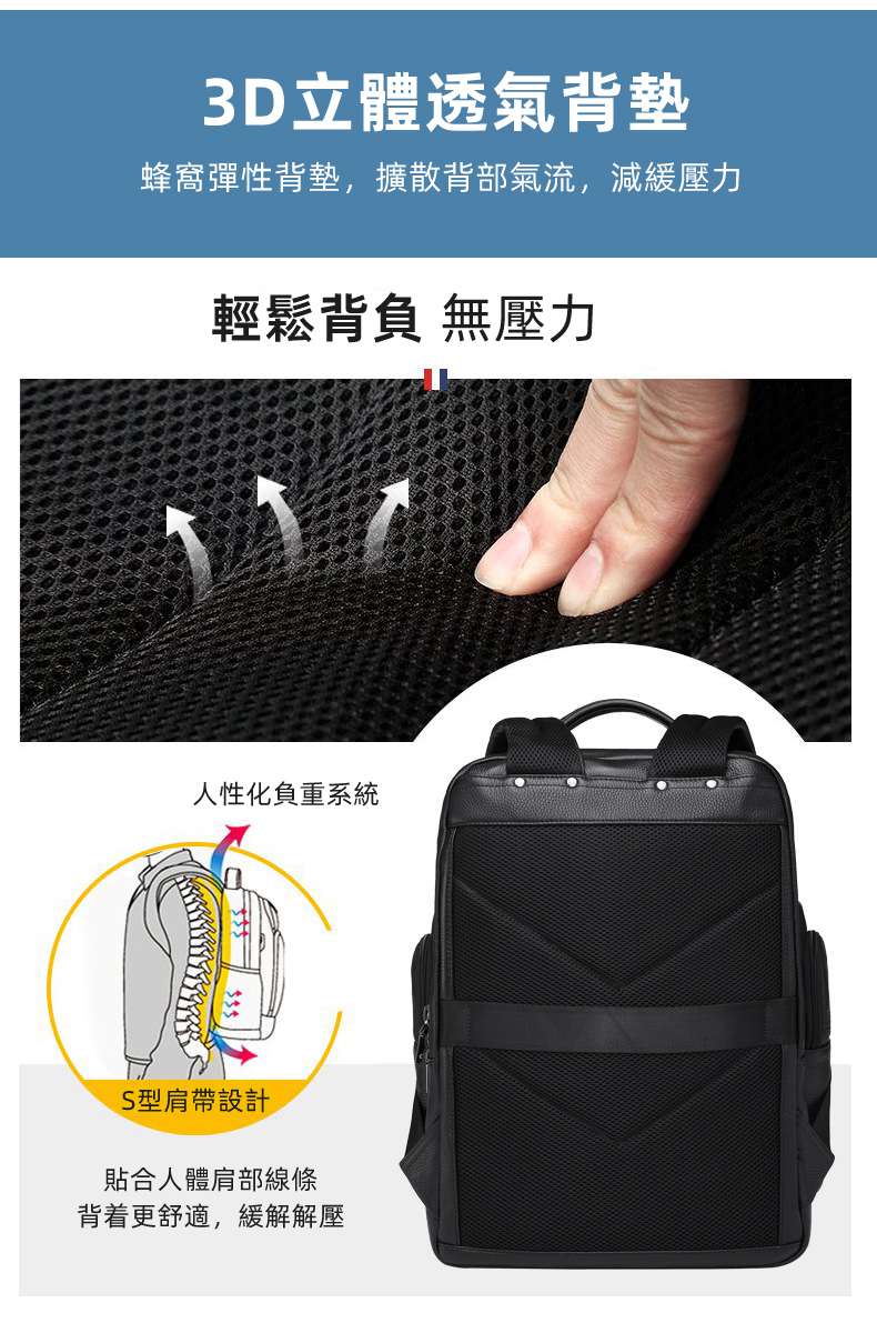 超大容量旅行背包 男士真皮雙肩包 頭層牛皮後背包 商務電腦包USB充電背包 真皮包包 