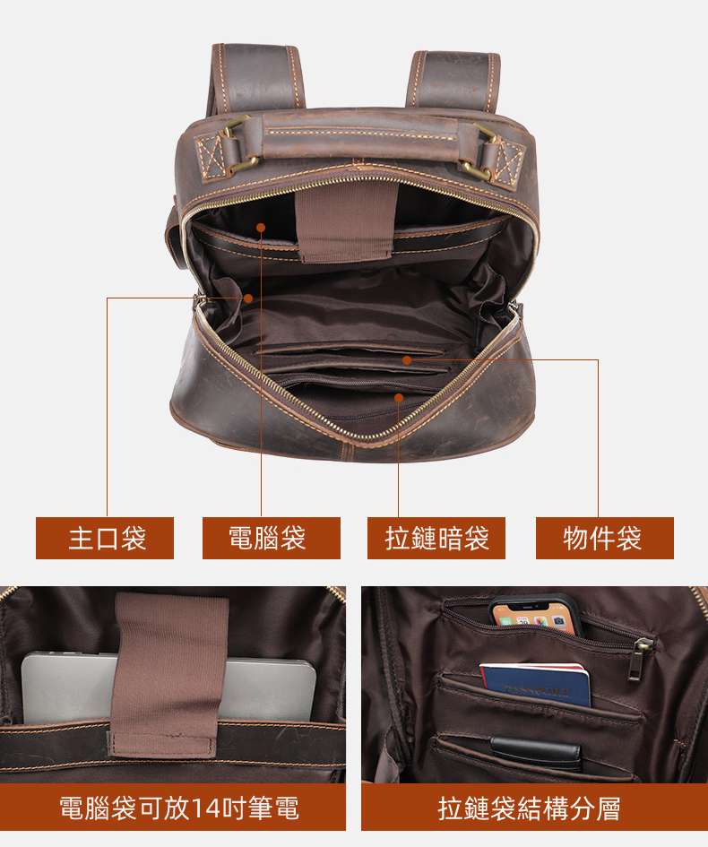 瘋馬皮雙肩後背包 頭層牛皮旅行包 真皮簡約雙肩背包 復古時尚背包 商務電腦包 旅行背包 真皮包包 