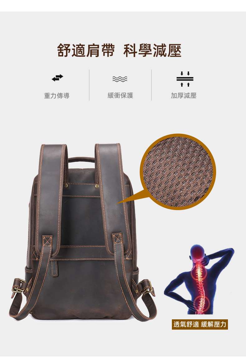 瘋馬皮雙肩後背包 頭層牛皮旅行包 真皮簡約雙肩背包 復古時尚背包 商務電腦包 旅行背包 真皮包包 