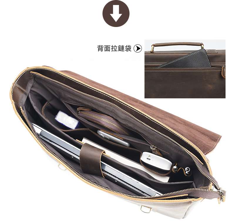 頭層瘋馬皮手提包筆電包 男士真皮商務公事包 瘋馬皮公文包 單肩包斜背包加大版男包側背包電腦包 包包 