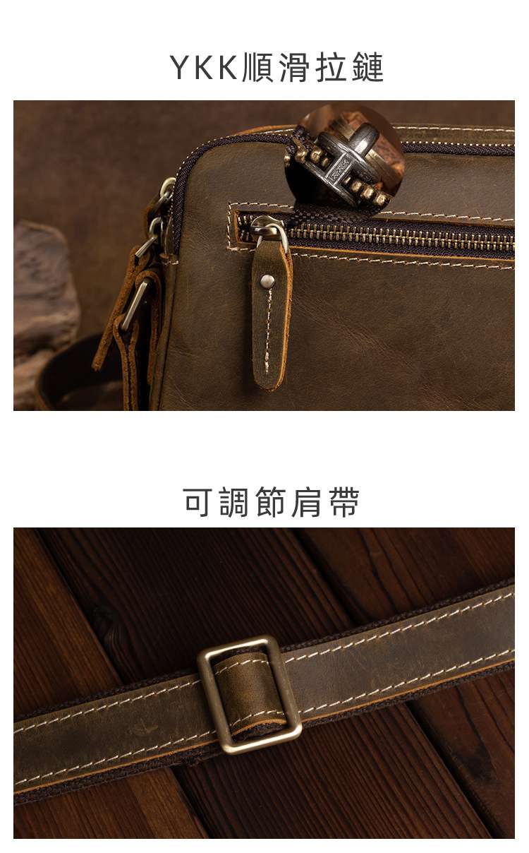 瘋馬皮復古單肩背包 男士斜挎包 時尚休閒斜挎包 真皮小方包手機包包側背包