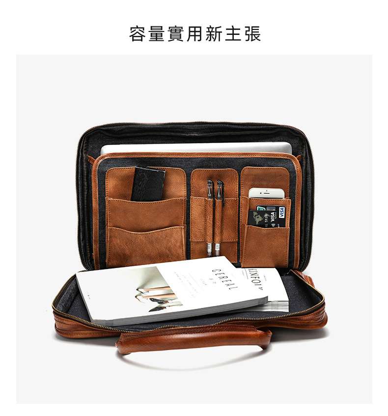 歐美復古真皮手工擦色包包 男士手提包公文包 植鞣皮商務公事包電腦包 大容量多功能旅行包手袋
