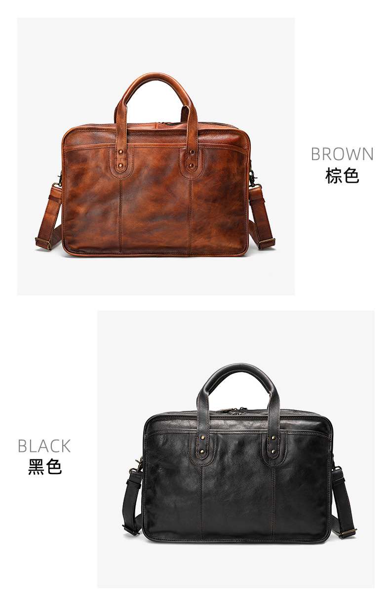 歐美復古真皮手工擦色包包 男士手提包公文包 植鞣皮商務公事包電腦包 大容量多功能旅行包手袋