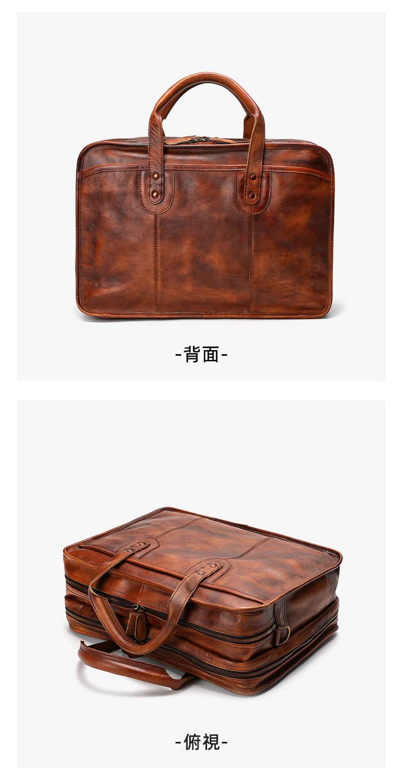歐美復古真皮手工擦色包包 男士手提包公文包 植鞣皮商務公事包電腦包 大容量多功能旅行包手袋