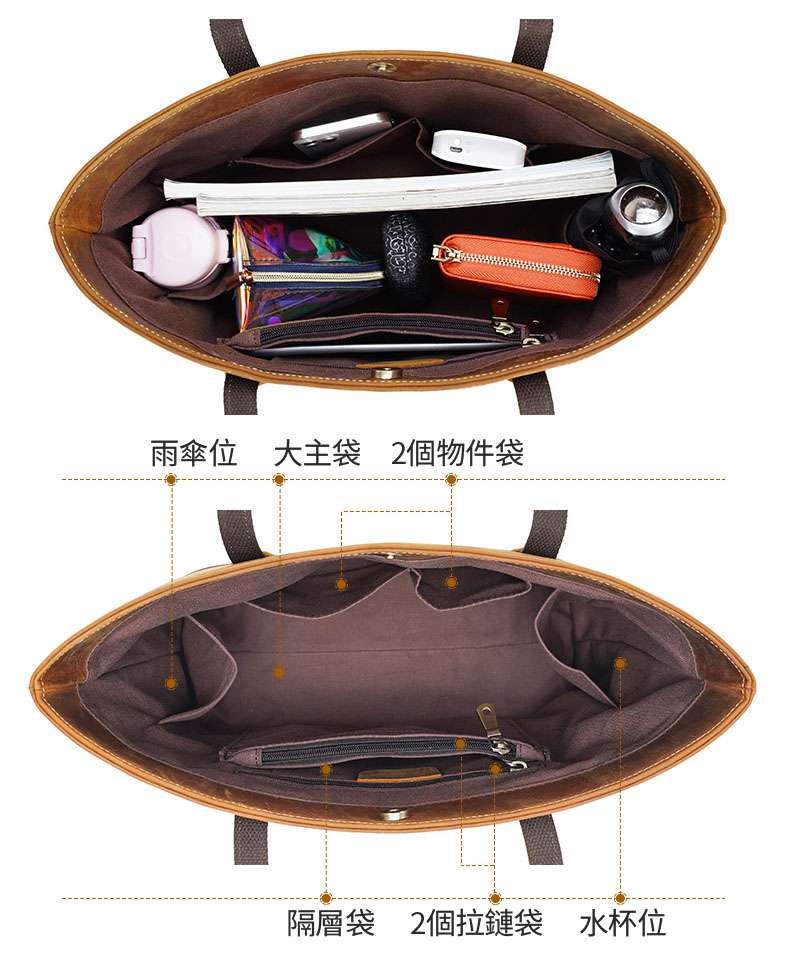 瘋馬皮托特包 撞色手提包 時尚大容量頭層牛皮購物手袋 真皮女包 新款單肩挎包手袋