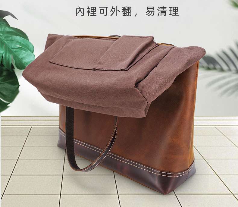 瘋馬皮托特包 撞色手提包 時尚大容量頭層牛皮購物手袋 真皮女包 新款單肩挎包手袋