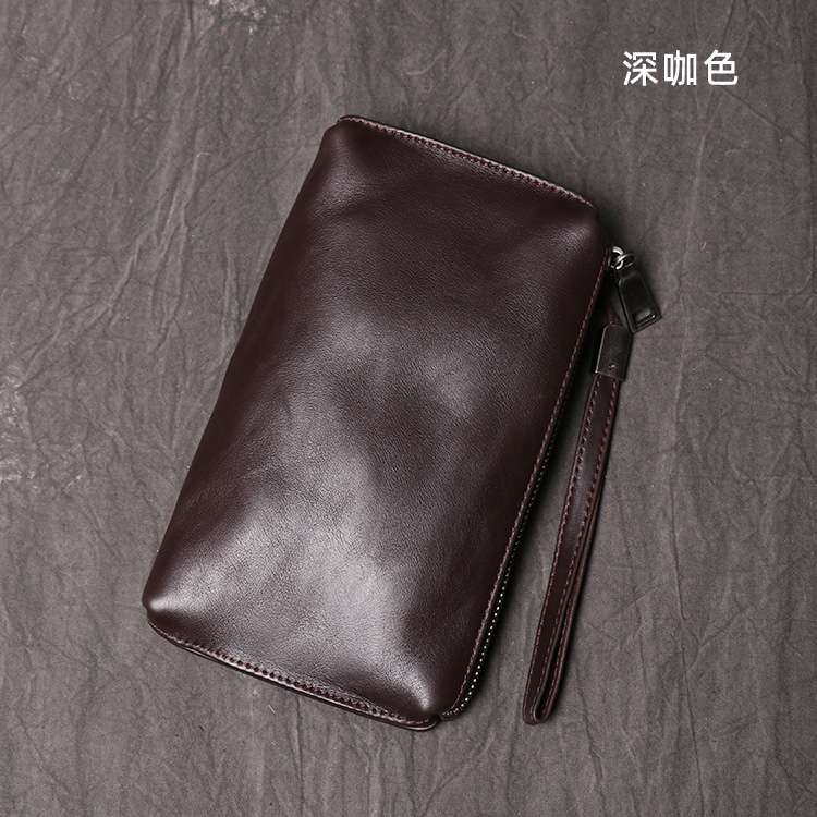 男女真皮手拿包 軟皮長款皮夾 頭層牛皮錢包 時尚簡約牛皮手機包 真皮包包