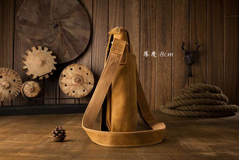 真皮休閒商務斜背包 瘋馬皮單肩包 豎款牛皮斜挎包 氣質男包 iPad包包 真皮包包