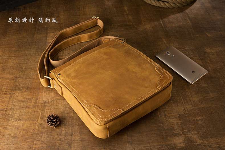 真皮休閒商務斜背包 瘋馬皮單肩包 豎款牛皮斜挎包 氣質男包 iPad包包 真皮包包
