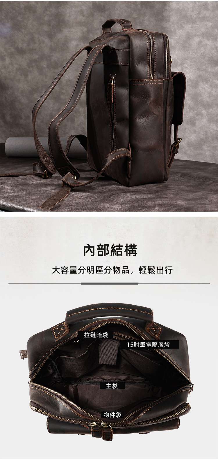 歐美頭層牛皮雙肩包 時尚雙肩後背包 商務電腦包 瘋馬皮復古旅行包 真皮男包 真皮包包