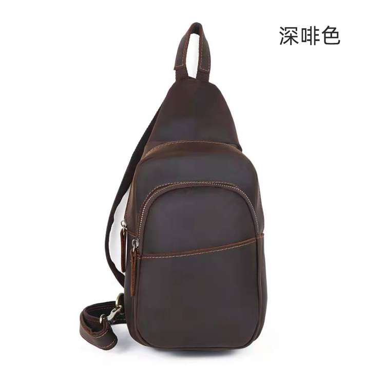 新品瘋馬皮胸包 歐美真皮男士單肩斜挎包 復古頭層牛皮休閒背包 運動胸包 真皮包包