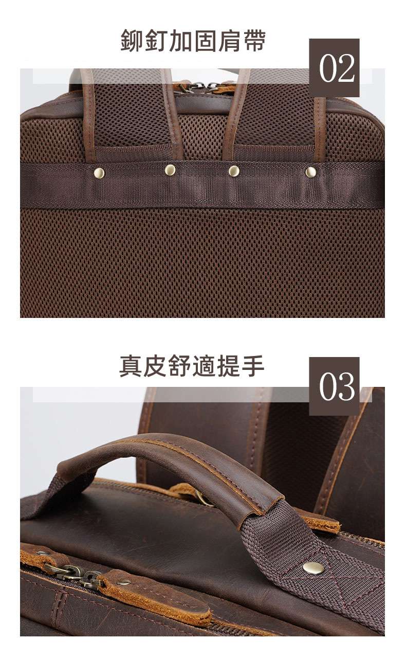 戶外多功能雙肩後背包 學生書包 復古瘋馬皮雙肩包 15.6吋電腦背包減壓透氣可掛行李箱 真皮包包
