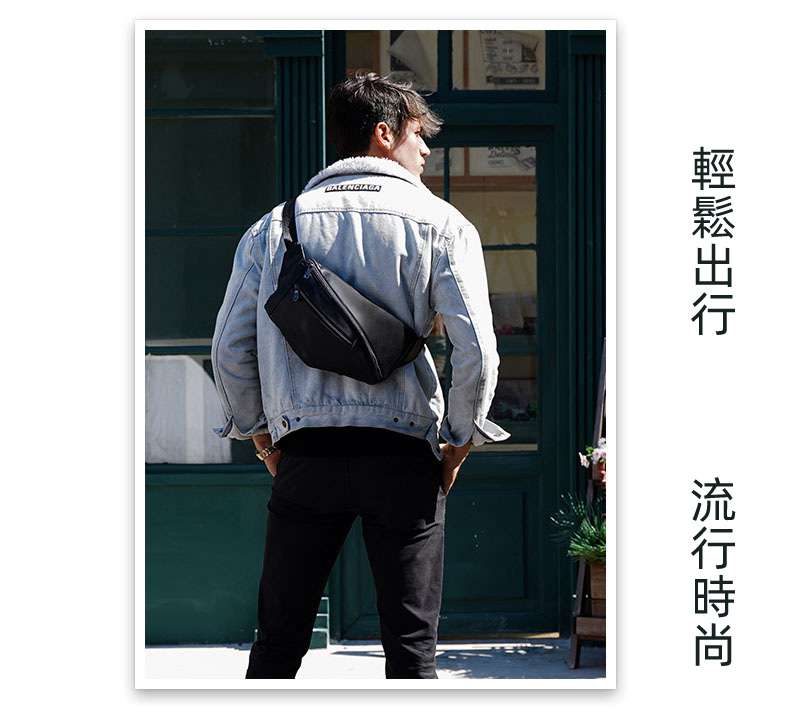 真皮胸包 街頭潮流頭層牛皮幾何線條休閒腰包 多功能單肩包斜跨包 防潑水男女包包
