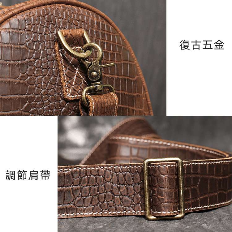 歐美款男士真皮手提旅行包 鱷魚紋行李袋 大容量牛皮壓紋健身包 戶外登山包 真皮包包