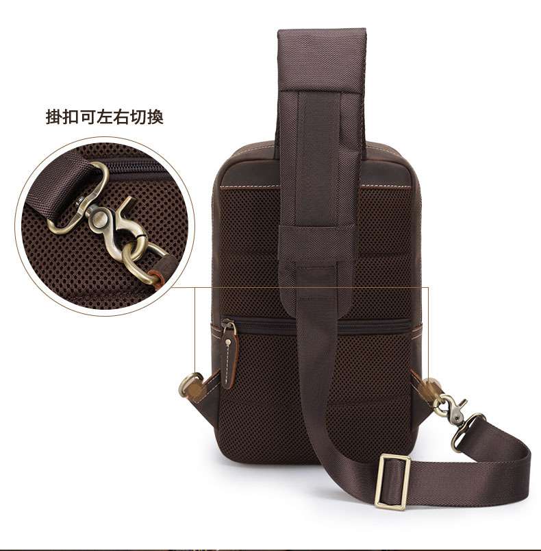 多功能復古USB接口胸包 瘋馬皮單肩包斜跨包 頭層牛皮休閒男包 真皮男士胸包 真皮包包